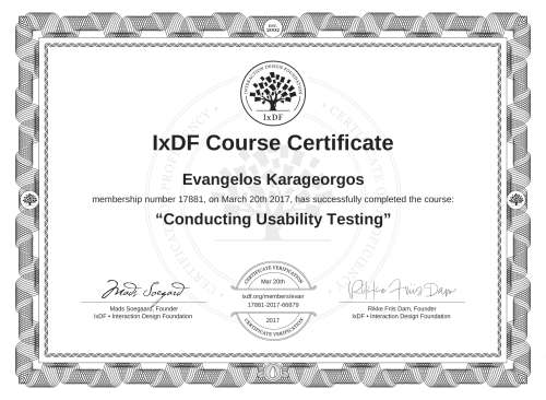 Conducting Usability Testing certificate