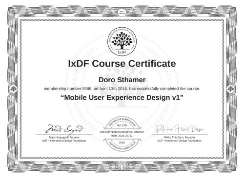 Mobile User Experience Design v1 certificate