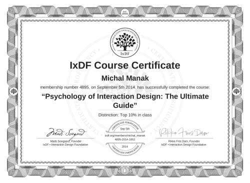 Psychology of Interaction Design: The Ultimate Guide certificate