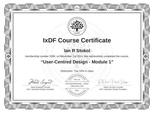 User-Centred Design - Module 1 certificate