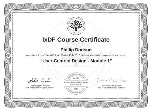 User-Centred Design - Module 1 certificate