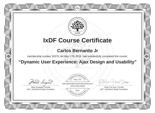 Dynamic User Experience: Ajax Design and Usability certificate