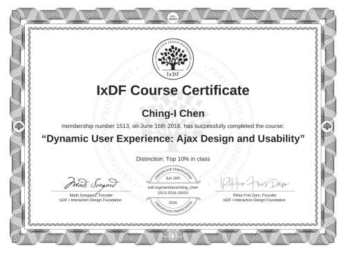 Dynamic User Experience: Ajax Design and Usability certificate