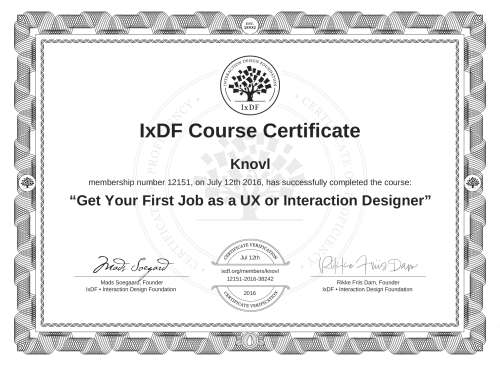 Get Your First Job as a UX or Interaction Designer certificate
