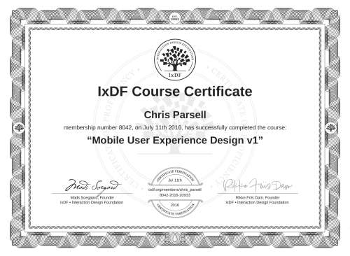Mobile User Experience Design v1 certificate