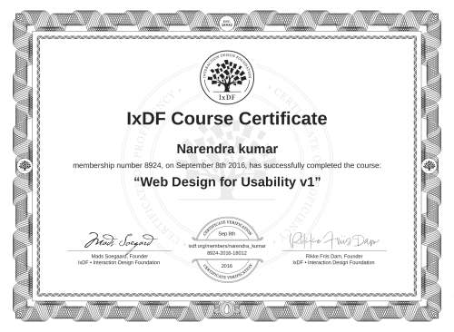 Web Design for Usability v1 certificate