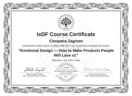 Emotional Design — How to Make Products People Will Love v1 certificate