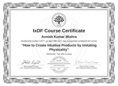 How to Create Intuitive Products by Imitating Physicality certificate
