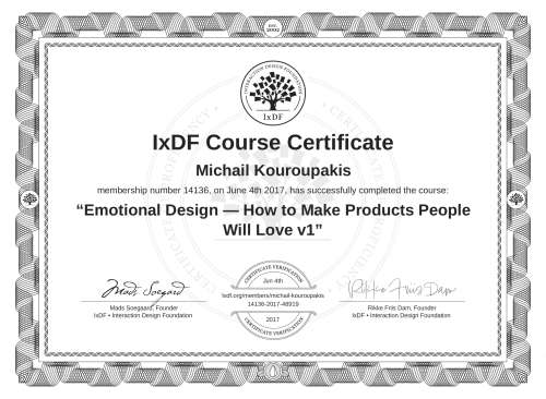 Emotional Design — How to Make Products People Will Love v1 certificate