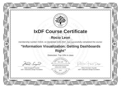 Information Visualization: Getting Dashboards Right certificate