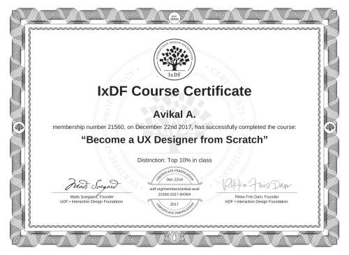 Become a UX Designer from Scratch certificate