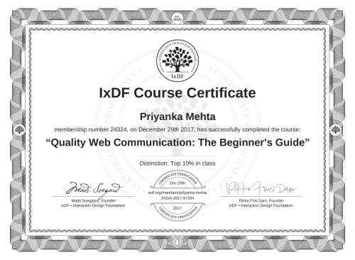 Quality Web Communication: The Beginner's Guide certificate