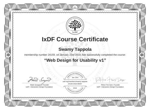 Web Design for Usability v1 certificate