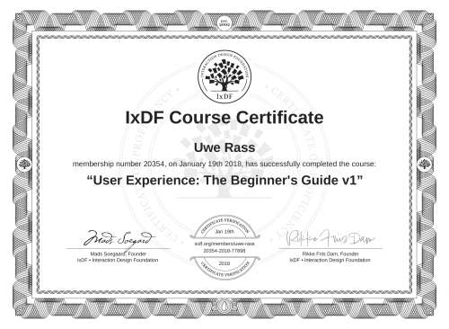 User Experience: The Beginner's Guide v1 certificate