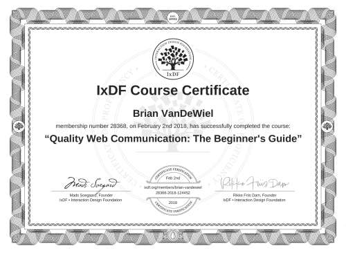 Quality Web Communication: The Beginner's Guide certificate