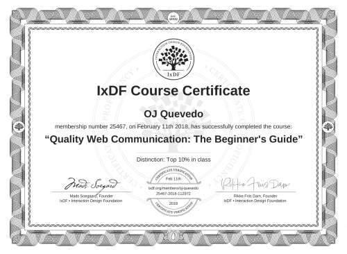 Quality Web Communication: The Beginner's Guide certificate