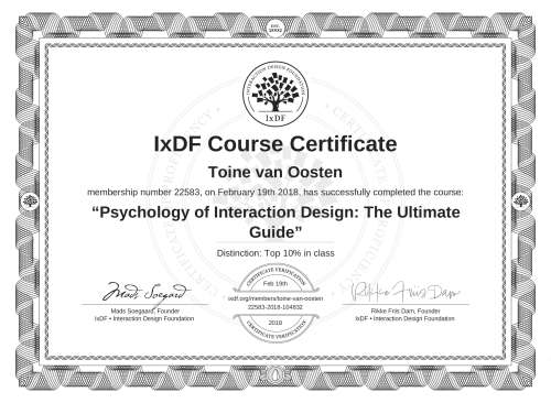 Psychology of Interaction Design: The Ultimate Guide certificate