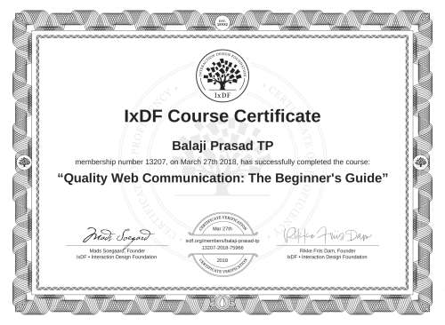 Quality Web Communication: The Beginner's Guide certificate