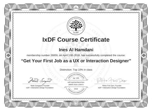 Get Your First Job as a UX or Interaction Designer certificate