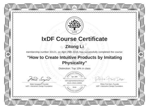 How to Create Intuitive Products by Imitating Physicality certificate