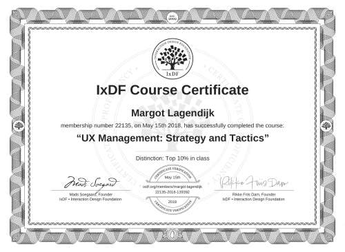UX Management: Strategy and Tactics certificate