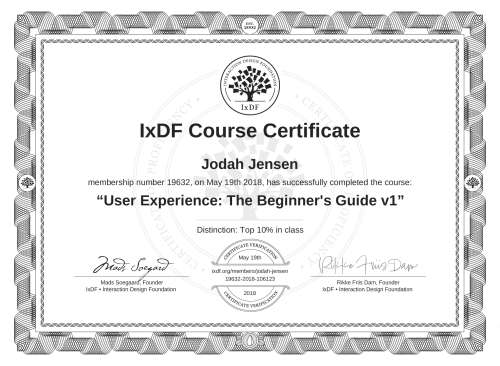 User Experience: The Beginner's Guide v1 certificate