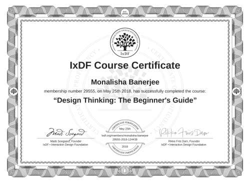 Design Thinking: The Beginner's Guide certificate