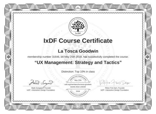 UX Management: Strategy and Tactics certificate