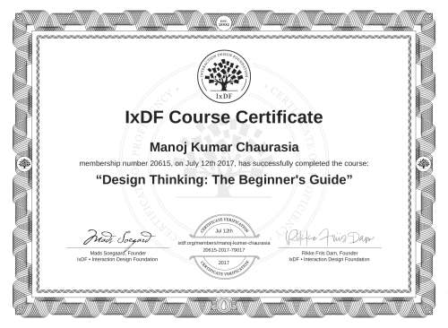 Design Thinking: The Beginner's Guide certificate