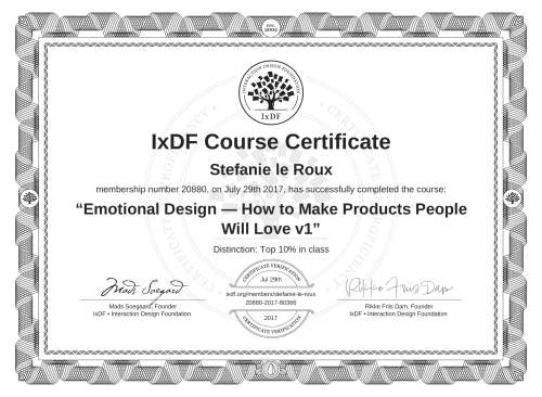 Emotional Design — How to Make Products People Will Love v1 certificate