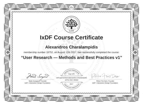 User Research — Methods and Best Practices v1 certificate