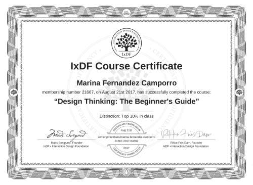 Design Thinking: The Beginner's Guide certificate