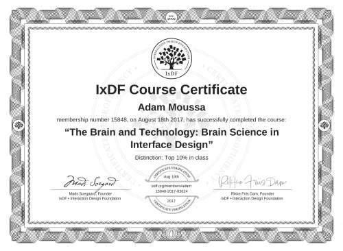 The Brain and Technology: Brain Science in Interface Design certificate