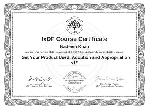Get Your Product Used: Adoption and Appropriation v1 certificate