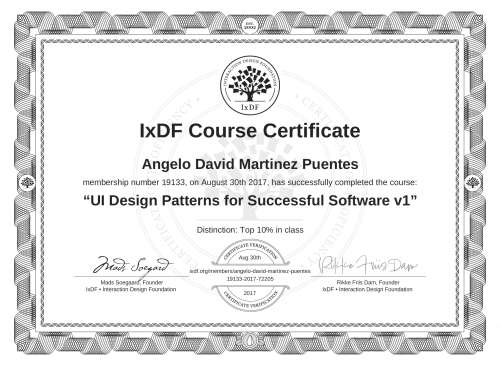 UI Design Patterns for Successful Software v1 certificate