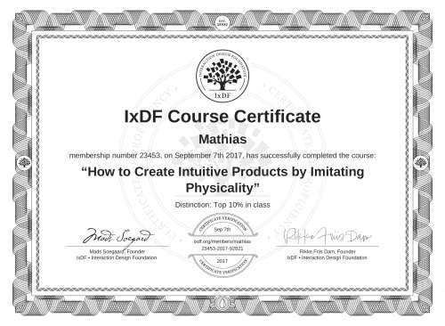 How to Create Intuitive Products by Imitating Physicality certificate