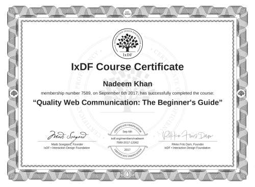 Quality Web Communication: The Beginner's Guide certificate