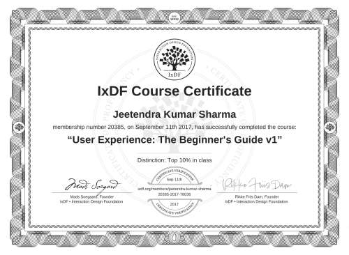 User Experience: The Beginner's Guide v1 certificate