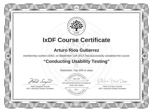 Conducting Usability Testing certificate