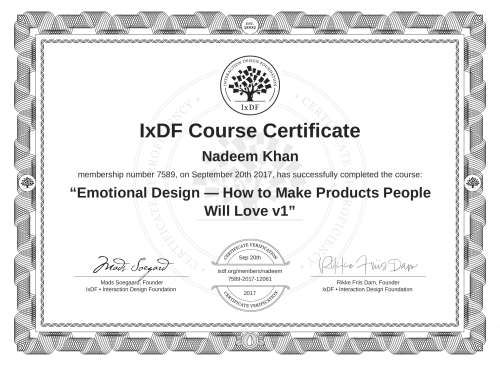 Emotional Design — How to Make Products People Will Love v1 certificate