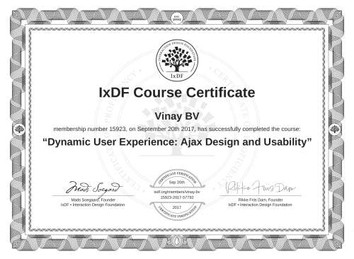 Dynamic User Experience: Ajax Design and Usability certificate