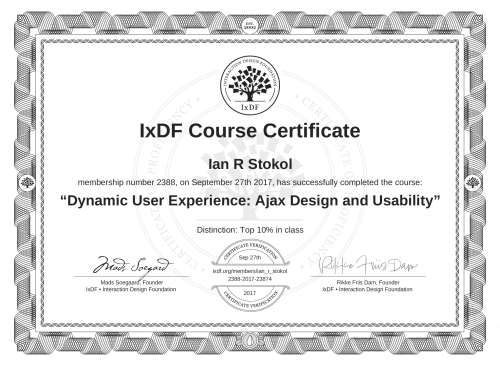 Dynamic User Experience: Ajax Design and Usability certificate