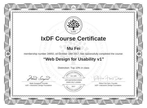 Web Design for Usability v1 certificate