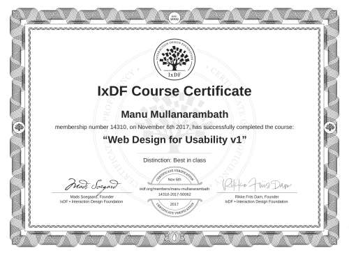 Web Design for Usability v1 certificate