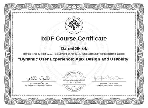 Dynamic User Experience: Ajax Design and Usability certificate