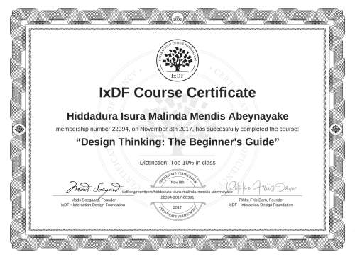 Design Thinking: The Beginner's Guide certificate