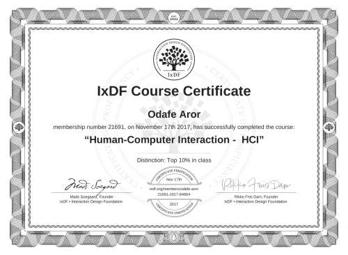 Human-Computer Interaction -  HCI certificate