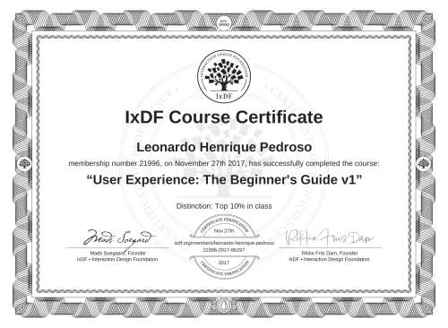 User Experience: The Beginner's Guide v1 certificate