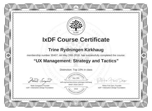 UX Management: Strategy and Tactics certificate