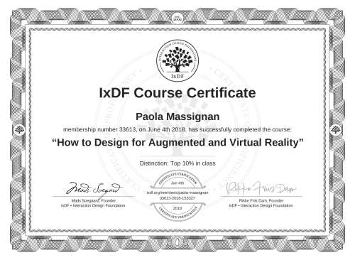 How to Design for Augmented and Virtual Reality certificate